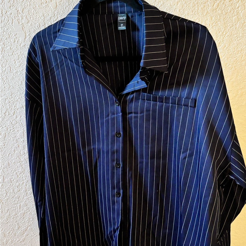Daisy Men's or Women’s Navy and White Striped Casual Shirt